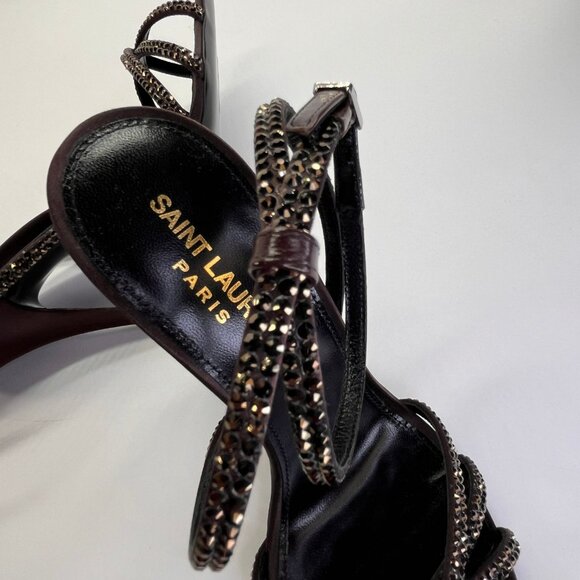 Saint Laurent Ava 105 Heels Size 38 Brown Crystal Embellished Stiletto Sandals - Picture 12 of 16